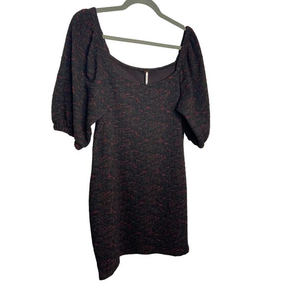 Free People Sunset Puff Sleeve Mini Dress Square Neck Black Combo Size Large - Picture 6 of 12